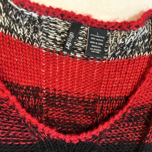 Ultra Flirt Red, Black, & White Striped Knitted Tunic Sweater w/pockets Sz-L.F9 - Picture 5 of 7
